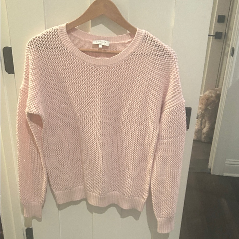 Society Pink with just a little sparkle!Knit Crew Neck Sweater